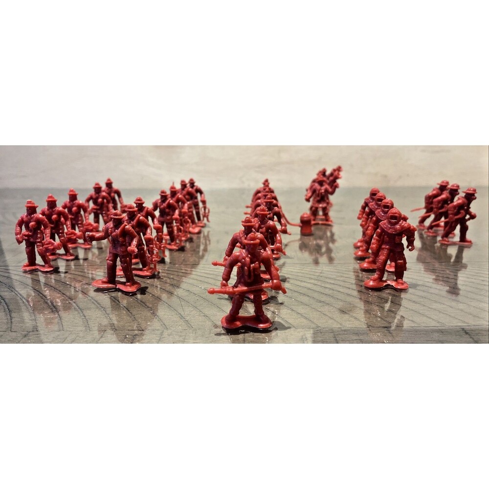Vintage Red Plastic Firefighter Toy Old Figure 2” gift present LOT OF 4
